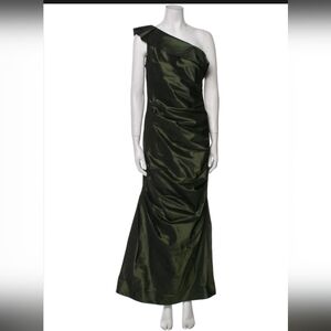 Teri Jon Elegant One Shoulder Olive Green Gown
